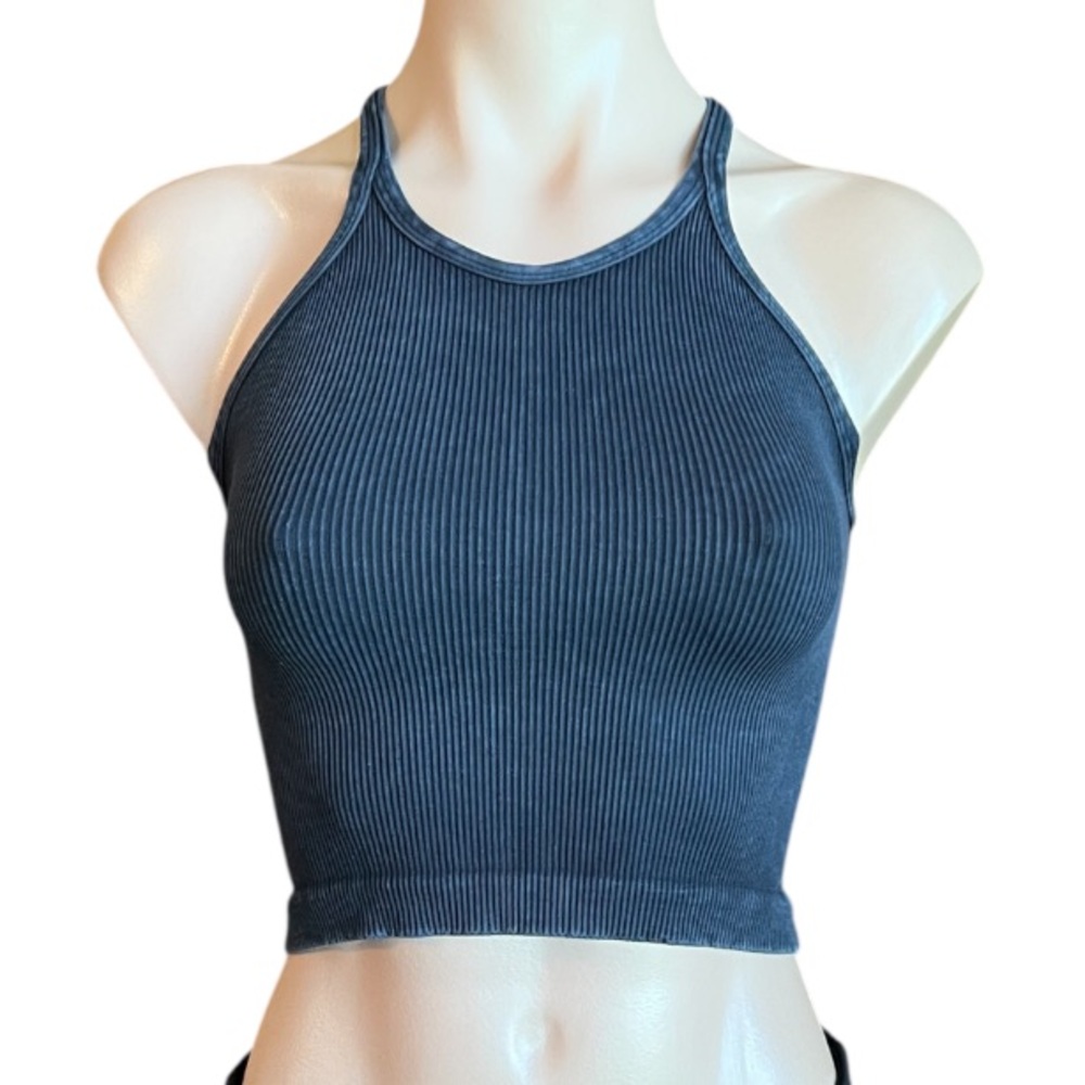 Free People Happiness Runs Long Crop Tank Top XS/S Black NWOT